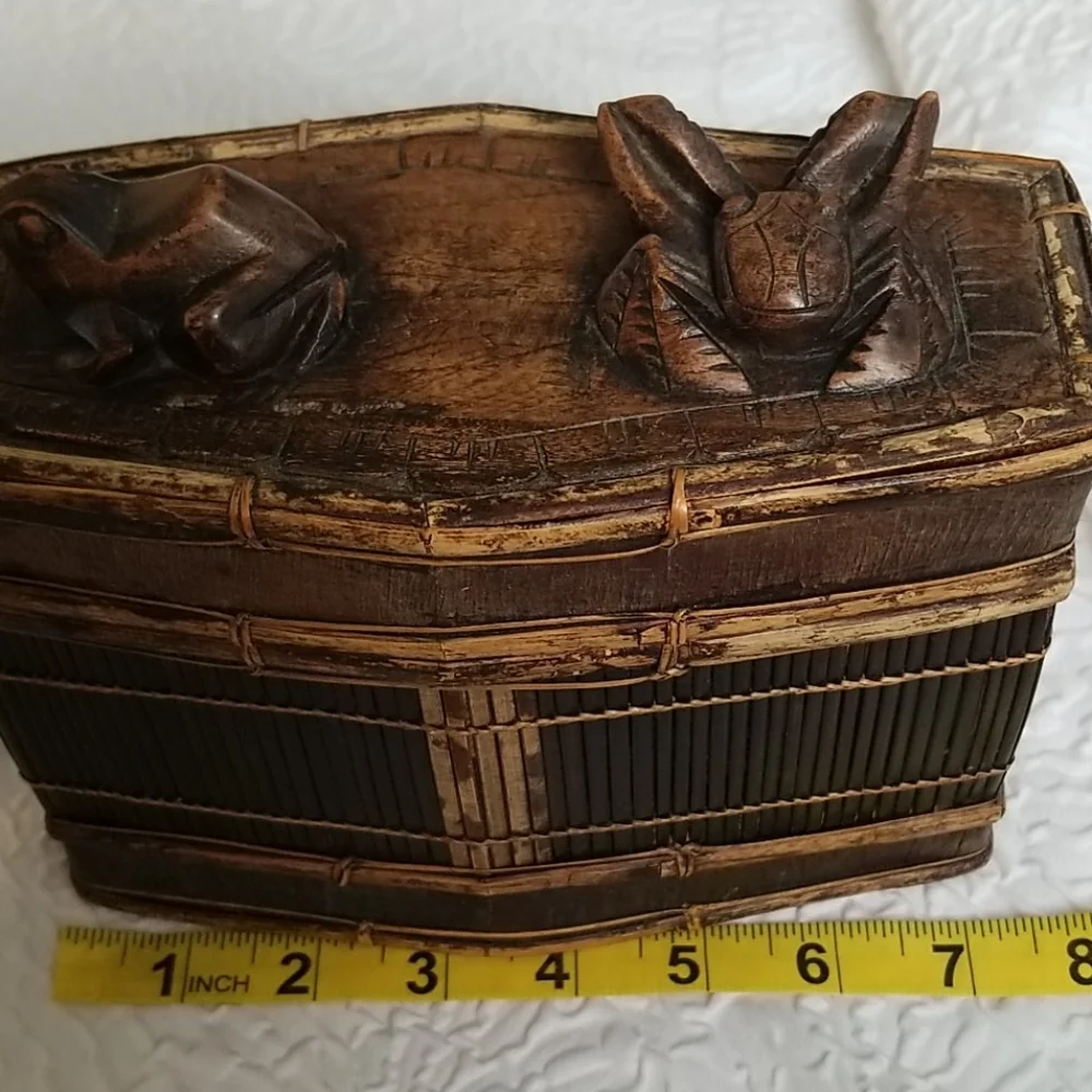 VTG Indonesian Lombok Basket Woven Bamboo Carved